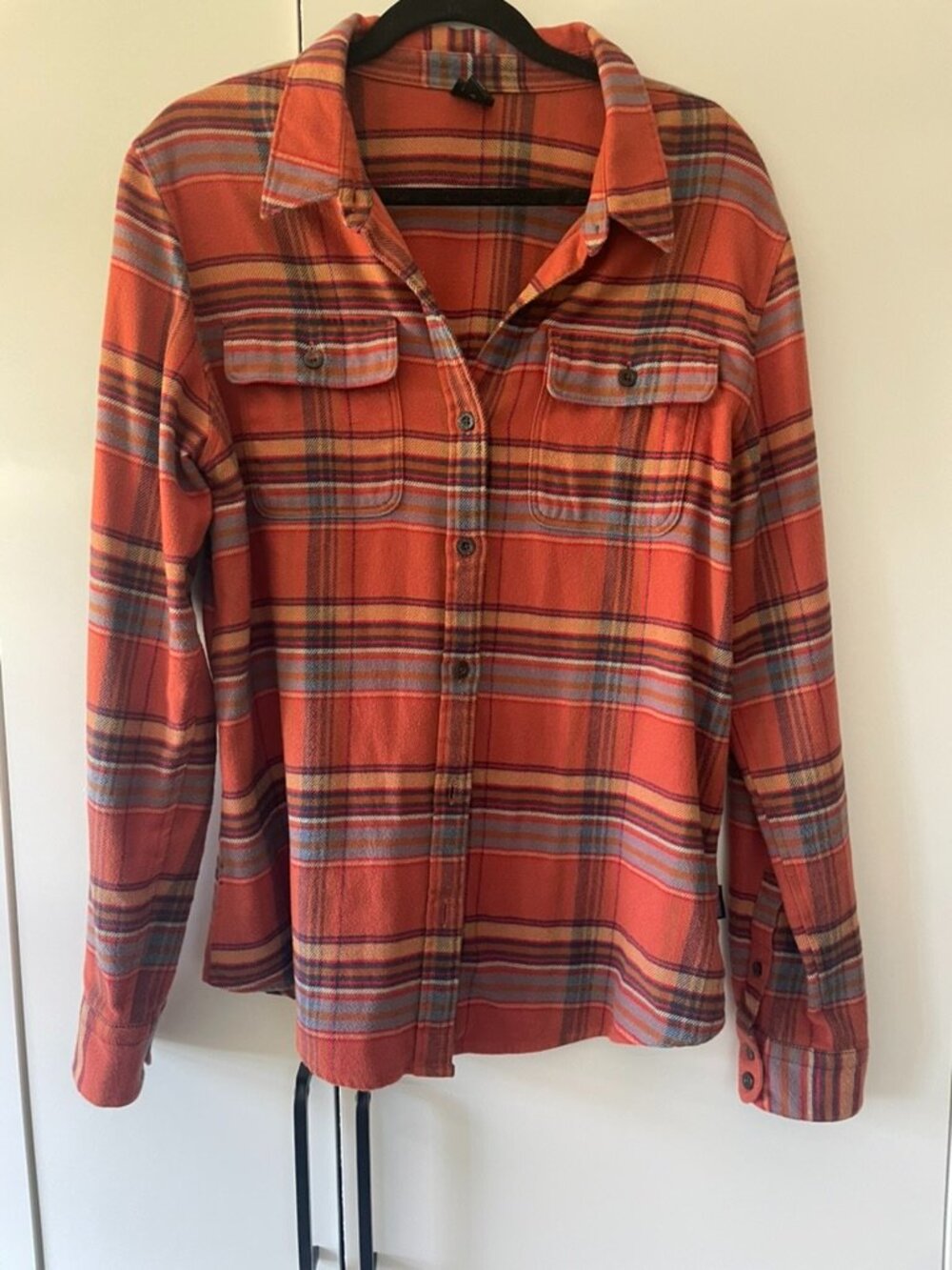 Patagonia Organic Cotton Flannel Shirt Plaid Orange Size L